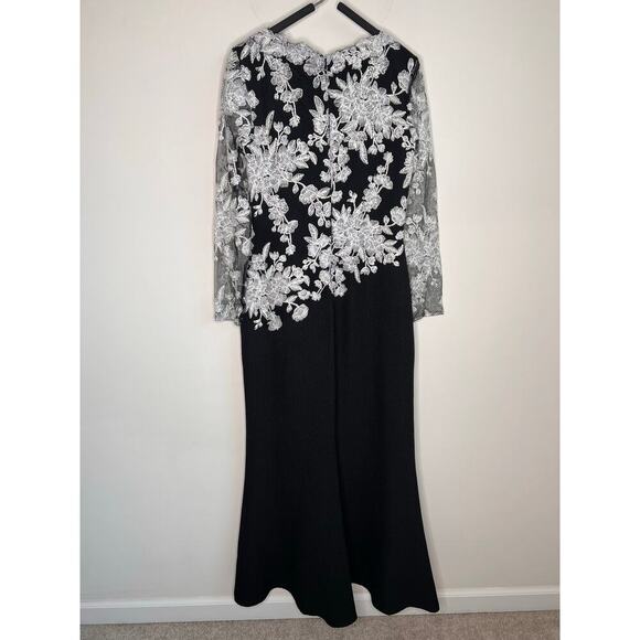 Tadashi Shoji Ishi Embroidered Tulle Evening Gown Black/White Women's Size 6 - Picture 8 of 12